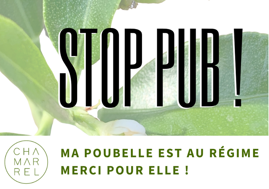 Autocollant STOP PUB, Chamarrel. un pas vers la réduction des déchets domestiques